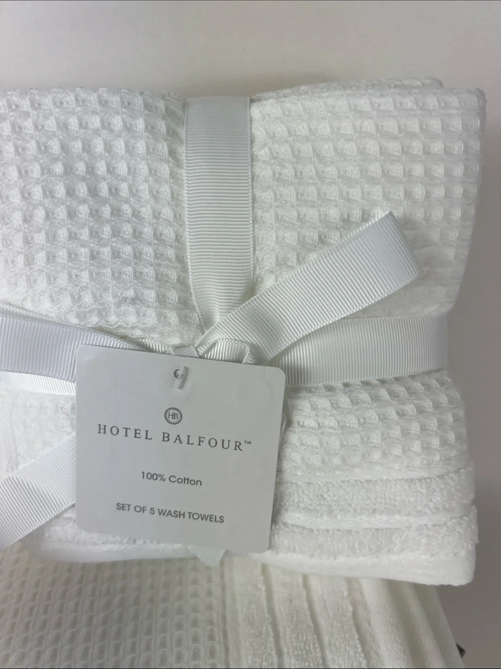 Hotel Balfour Bath Towel Set - White Waffle Textured Cotton - 9 Piece Set NEW